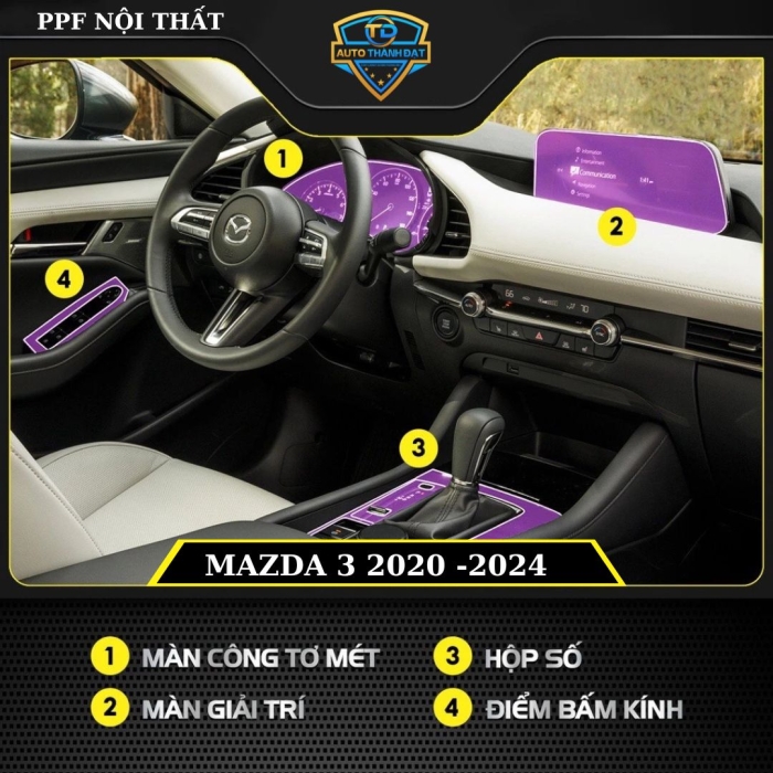 DÁN PPF NỘI THẤT XE MAZDA 3 2020 - 2024