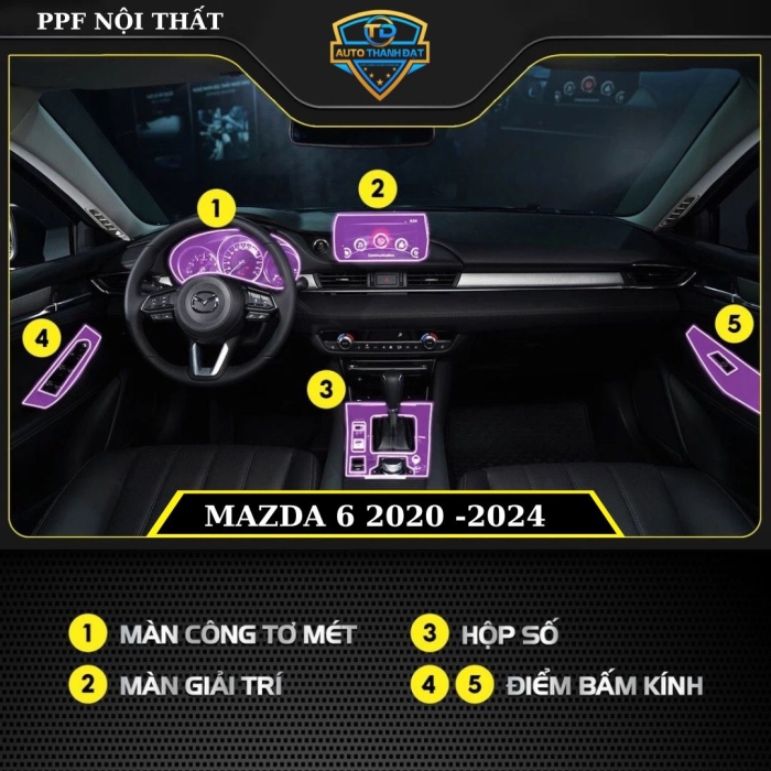 DÁN PPF NỘI THẤT XE MAZDA 6 2020 - 2024