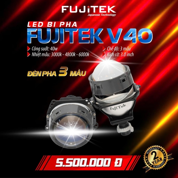 Fujitek V40 Đèn bi pha 3 chế độ màu